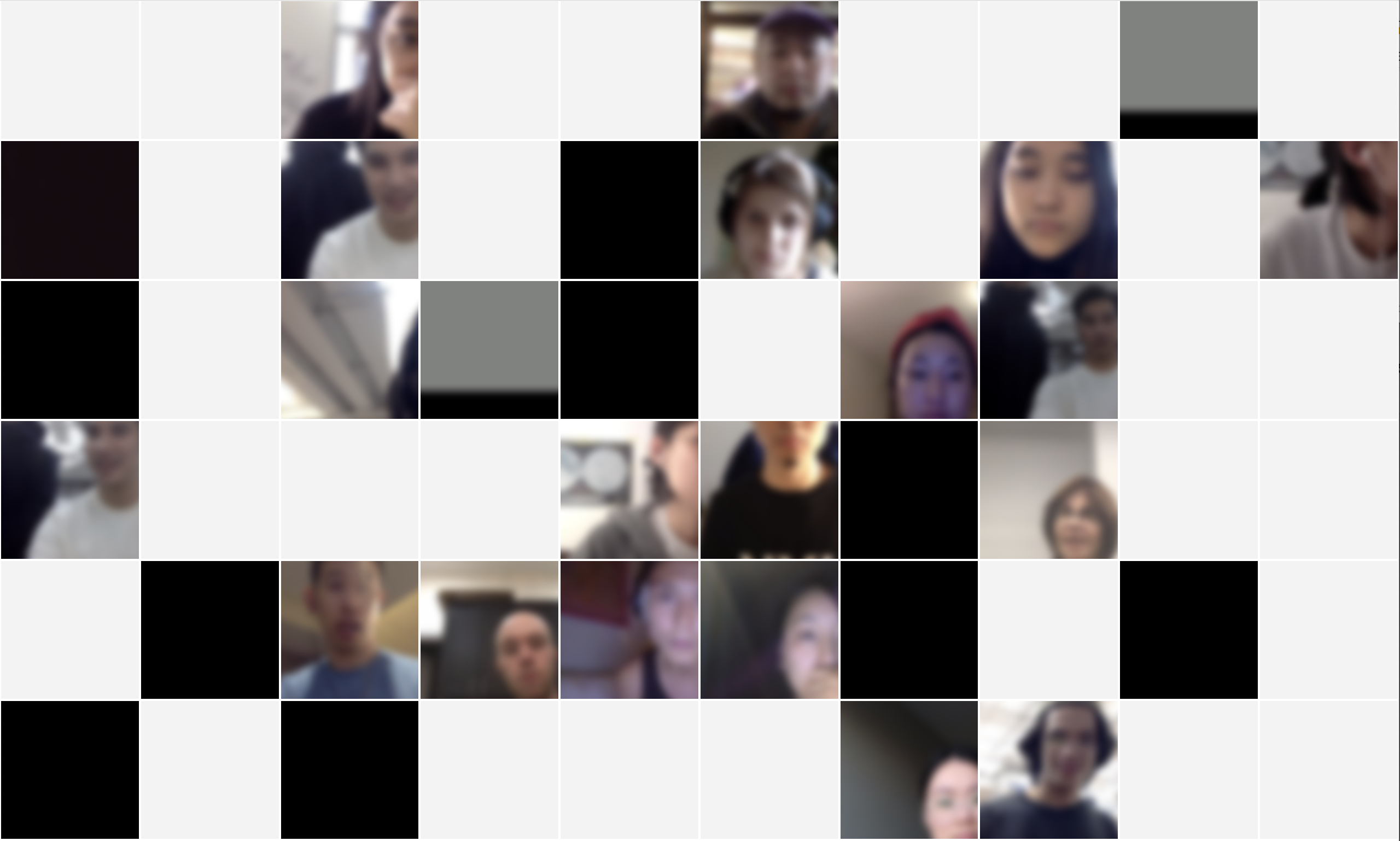 A grid of boxes containing headshots and blanks with white or black backgrounds